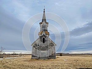 A long abandoned church still stands on the quiet prairie