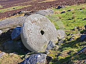 Long abandoned millstone in the Derbyshire Peak District