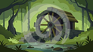 Long abandoned the mosscovered waterwheel told the tale of a bygone era when technology was simpler and slower.. Vector photo