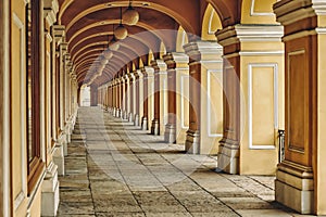Long arched corridor, Gostiny Dvor, St. Petersburg, Russia