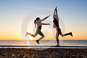 Long awaited Meeting of Friends Man and Woman jumping towards Embrace