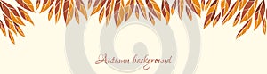 Long background with autumn leaves. Vector minimal banner template with copy space for text