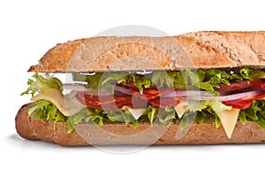Long baguette sandwich with meat