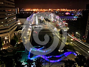 Long Beach Convention center aerial view nighttime