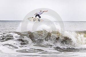 Long Beach, New York - September 13, 2018 - Hurricane Florence providing large waves for surfers at the 2018 Unsound Pro