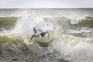 Long Beach, New York - September 13, 2018 - Hurricane Florence providing large waves for surfers at the 2018 Unsound Pro