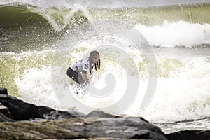 Long Beach, New York - September 13, 2018 - Hurricane Florence providing large waves for surfers at the 2018 Unsound Pro