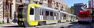 Long Beach Transit bus and LA Metro Rail Blue Line Train