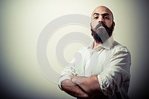 Long beard and mustache man with white shirt