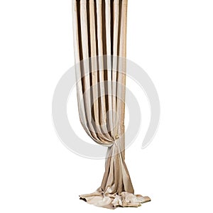 Long beige curtain with pleats and with a fastener, on a white background