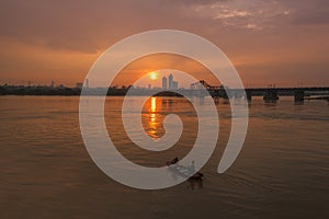 Long Bien bridge over in sunset. Hanoi, Vietnam Longbien