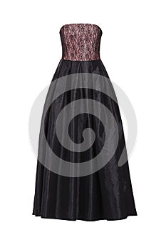 Long black evening maxi dress isolated on white