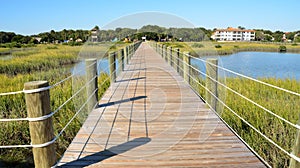 Long boardwalk over marsh