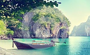 long boat on island