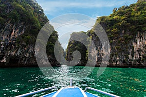 Long boat, rocks on Koh Hong in Krabi photo