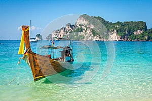 Long boat and tropical beach, Andaman Sea,Phi Phi Islands,Thailand