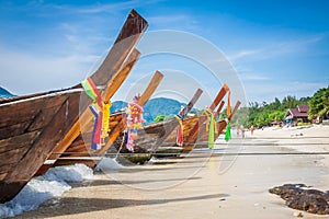 Long boat and tropical beach, Andaman Sea,Phi Phi Islands,Thailand