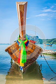 Long boat and tropical beach, Andaman Sea,Phi Phi Islands,Thailand