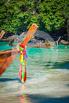 Long boat and tropical beach, Andaman Sea,Phi Phi Islands,Thailand