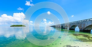 Long Bridge at Florida Key's - Historic Overseas Highway And 7 Mile Bridge to get to Key West, Florida, USA