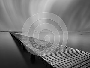 The long bridge over the sea in black and white,Thailand