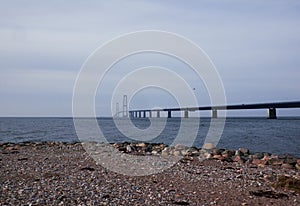 Long bridge seen from the coast