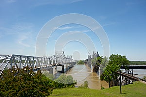 long bridges spanning a wide river in the United States