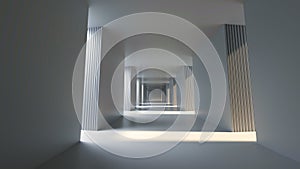 Long bright corridor with bright side sunshine,3D Rendering