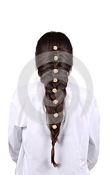 Long Brown Hair Braid. Back View.