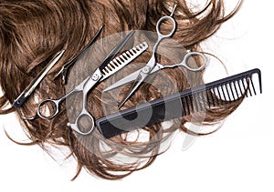 Long brown hair with scissors
