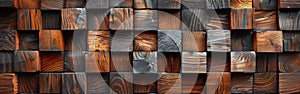 Long Brown Wooden Acoustic Panels Wall Texture Seamless Pattern on Wood Background Banner Panorama