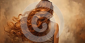 Long brunette curls. Hairstyle for a holiday or for every day. beauty salon and hairstyle concept