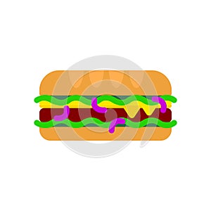 Long Cheeseburger flat icon, vector sign, colorful pictogram isolated on white.