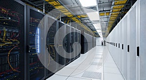 Modern Server Room with Racks and Cables
