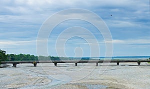 Long concrete bridge on Murty River, North Bengal in West Bengal, India