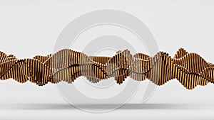 long copper tubes curved by waves floating in space, abstract background, conceptual contemporary design art