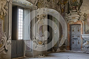 Long corridor with arches in an old house in europe