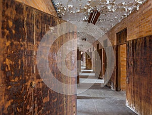 Long corridor inside Trans-Allegheny Lunatic Asylum