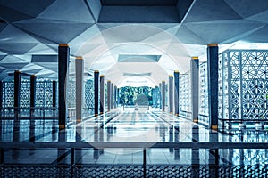 Long corridor in the modern office building.