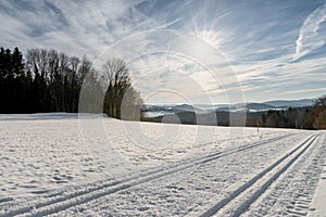 Long country trails for skiing in the bavarian forest, Bavaria, Germany
