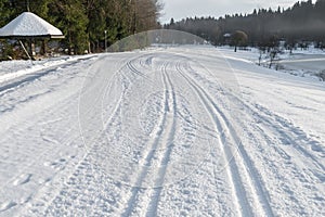 Long country trails for skiing in the bavarian forest, Bavaria, Germany