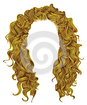 Long curly hairs bright yellow colors beauty fashion style .