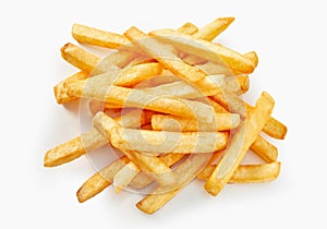 Long cut of french fries in flat lay view photo