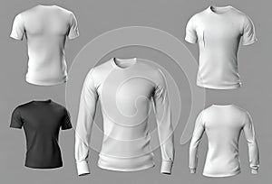 long and cut sleeves white and black t-shirts set mockup Generative AI