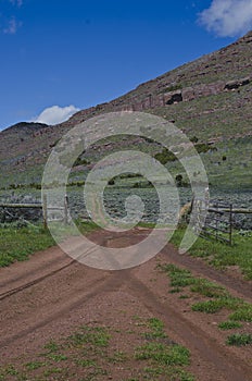 A long dirt road and fork in the road