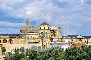Long distance view of The Great Mosque or Catholic cathedral. Cordoba, Spain