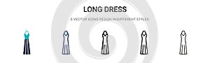 Long dress icon in filled, thin line, outline and stroke style. Vector illustration of two colored and black long dress vector