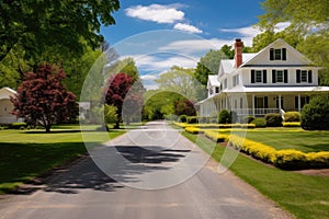 long driveway leading to a colonial revival house
