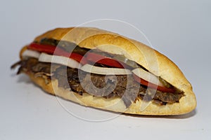 Long DÃ¶ner sandwich lamb or beef  meat or SandviÃ§ dÃ¶ner isolated on a white background