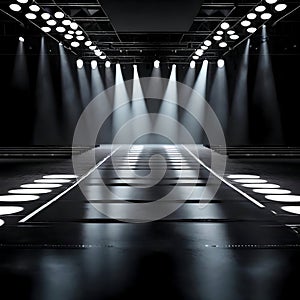 Long and empty catwalk with spotlights - ai generated image